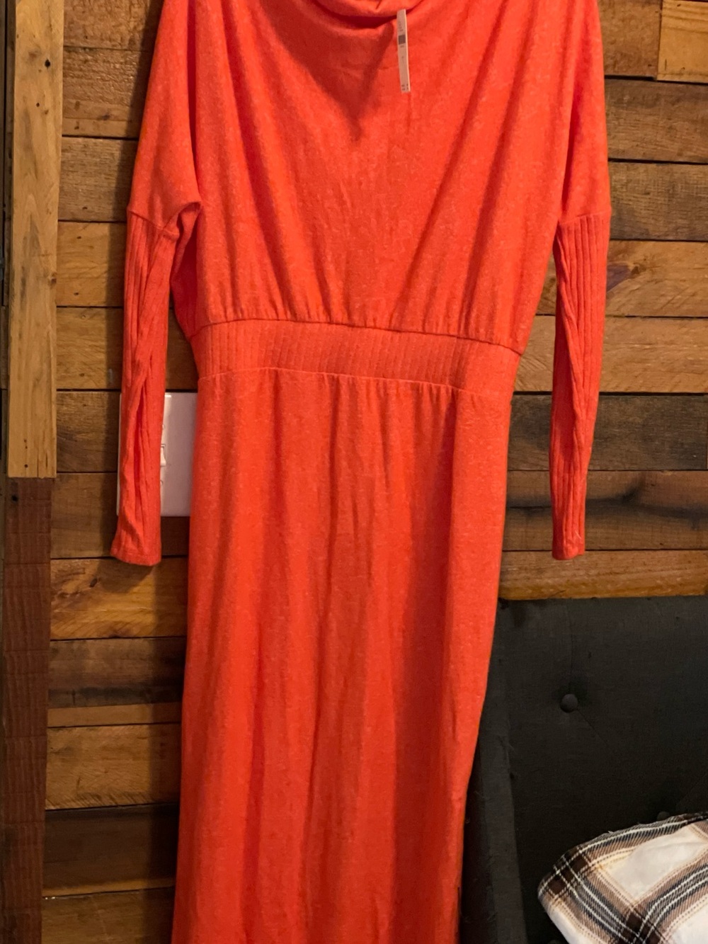 Long Sleeve Orange Maxi Dress with Defined Waist